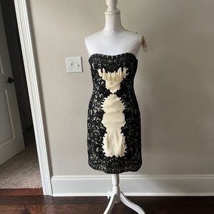 Sue Wong Cream and Black Strapless Dress